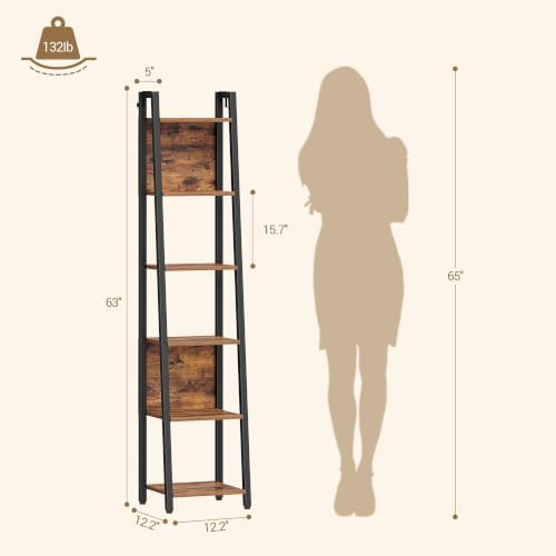 Hzuaneri Ladder Shelf, 6 Tier Narrow Bookshelf with 2 Back Panels