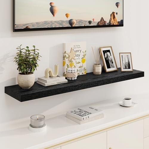 Black Floating Shelves 48 Inch Long, 8 Deep Floating Shelves for Wall, Rustic 48" Long Fireplace Mantel, Large 48 x 8 Wa