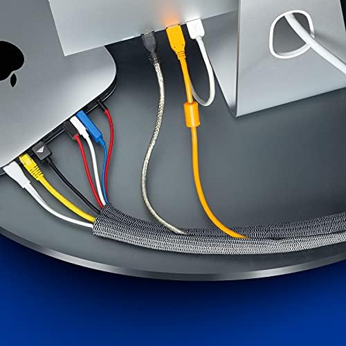 Maximm Cable Management Wire Loom 25ft 1/2 Inch Black and White Split Cord Protector