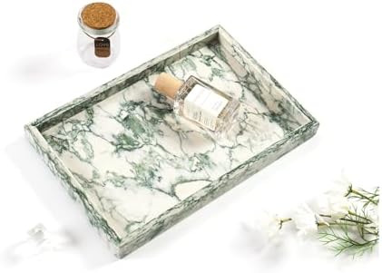 Yew & Tulip Natural Marble Vanity Tray, Nature Marble with Green Textures Serving Tray for Bathroom, Kitchen, Vanity, Ho