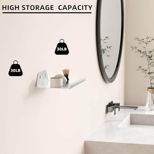 Floating Shelf for Wall, Off Center Metal Shelf for Decor, Modern Wall Shelf for Storage with Lip, Hanging Shelf for Liv