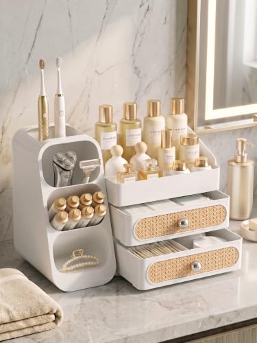 Booklov Large Makeup Organizer for Vanity Countertop, White