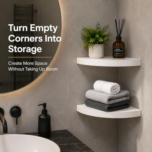AHDECOR Wood Corner Shelves White, Durable Floating Corner Shelf for Organizing and Displaying Décor in Any Room, Set of