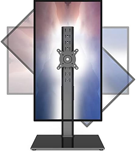 Single Monitor Stand Freestanding 27-43 Inch Monitor Arm Curved Screen Monitor Mount Tempered Glass Base Adjustable Moti