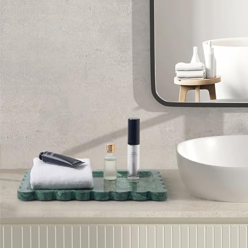 Scalloped Natural Marble Tray - Decorative Stone Tray for Bathroom & Vanity