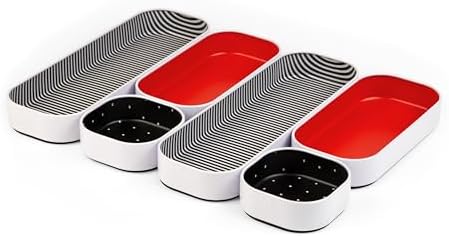 Three by Three Seattle Metal Drawer Organizer Tray Set, 6-Pc, 1" (Red)