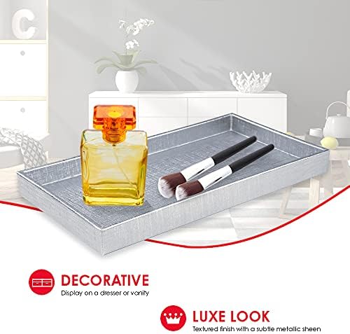 Home Basics Vanity Tray for Makeup, Jewelry, Perfume, Cosmetics Storage, Bathroom Organizer (Horizontal, Metallic Weave)
