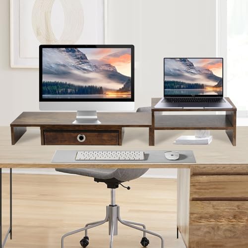 Monitor Riser for 3 Monitors, Angle Adjustable Monitor Stand with Drawer