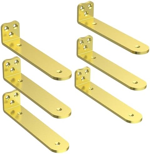 Eurydice Heavy Duty Floating Shelf Brackets, 1/4 in Thick 6 in 6Pack Gold