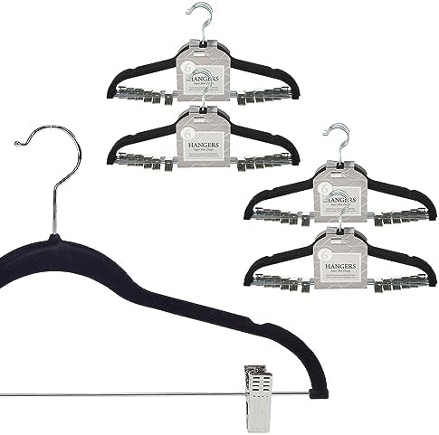 Simplify 24 Pack Velvet Hangers with Clips | Skirt and Pants | Slim Space Saving | Closet Organization | Non-Slip | Prevent Creases | Swivel Neck | Durable | Black