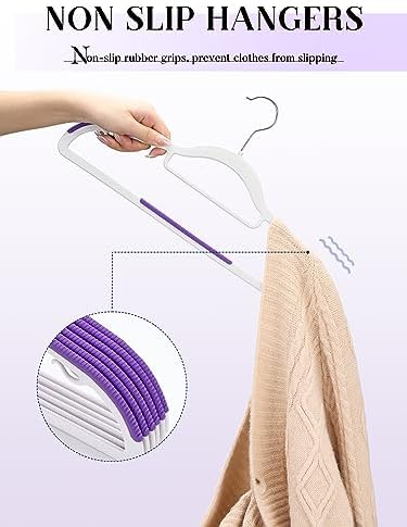 HOUSE DAY Slim Plastic Hangers 100 Pack, Non Slip Purple Clothes Hangers