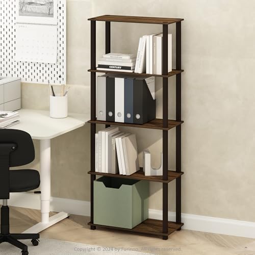 Furinno Turn-S-Tube Storage Shelves Set of 2, 3-Tier Book Shelf, Corner Shelf, Toolless Open Shelves, Square Tubes, for 