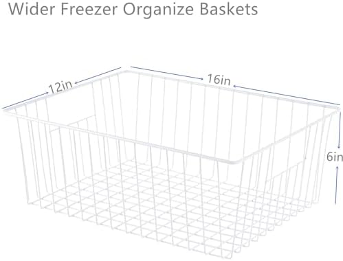 16" L x 12" W Wider Freezer Storage Organizer Baskets Container, Metal Wire Chest Upright Refrigerator Divider Bins with