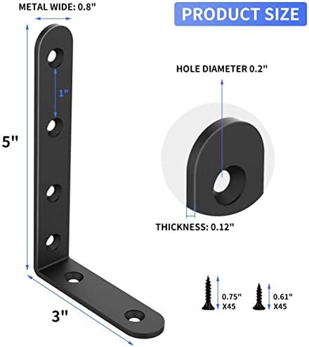 20 PCS Black Corner Bracket Heavy Duty Shelf Brackets 5 x 3 Inch L Corner Brace Joint Angle Bracket for Shelves, Furnitu
