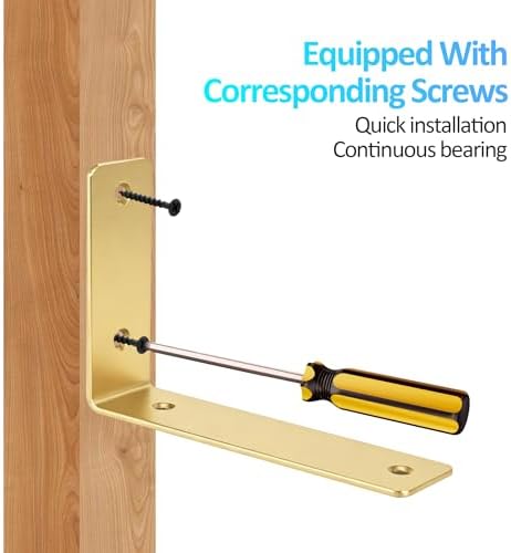 L Floating Shelf Brackets,4 Pack Heavy Duty L Brackets for Shelves, L 5" X H 4" Gold Metal Countertop Support Brackets,W