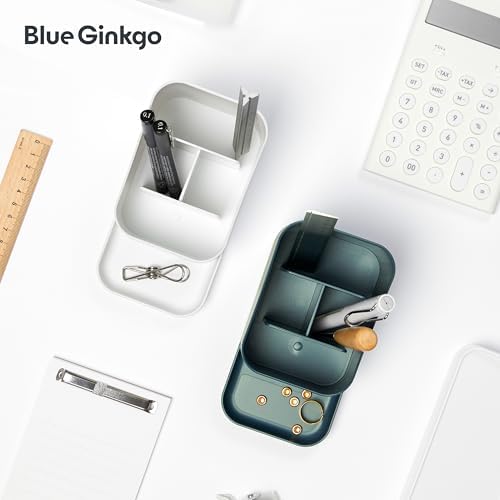 BLUE GINKGO Pen Holder, Desk Organizer, White, Made in Korea