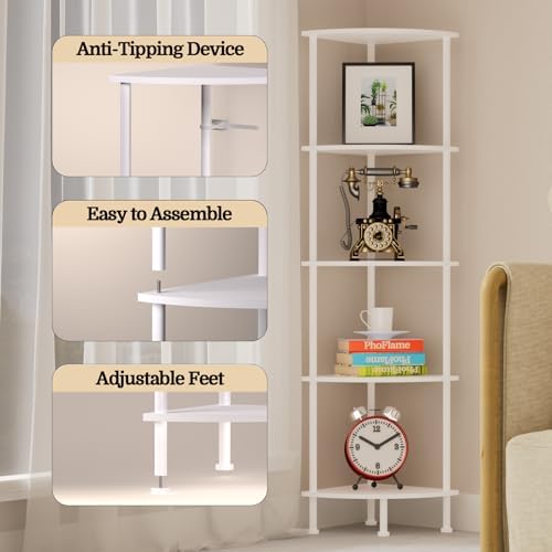5-Tier Corner Shelf Stand, 52" Industrial Corner Display Rack for Living Room, Bookshelf, Tall Display Shelf, Plant Stan