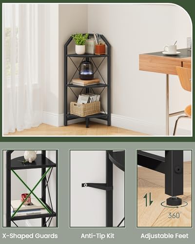CHOEZON 3-Tier Corner Shelf, Industrial Corner Bookshelf, 35.4" Storage Stand, Plant Stand Display Shelf, Bookcase for B