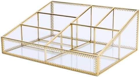 Vintage Gold Makeup Organizer - Glass Makeup Organizer Countertop Organizer for Make-Up Brushes Vanity, Tabletop Organiz