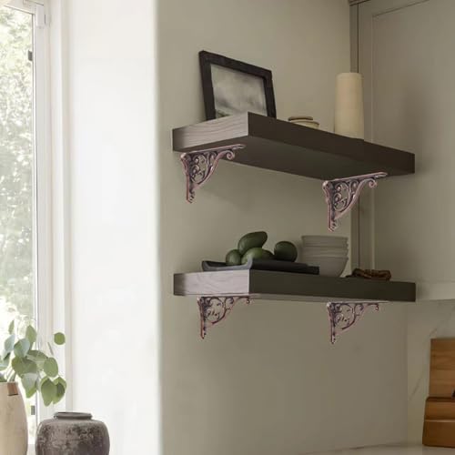 Ornate Decorative Shelf Brackets 5x3.5 inch Small Wall Mounted Shelving Bracket 4 Pack Antique Copper Vintage Shelf Brac