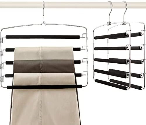 TOPIA HANGER Pants Hangers Space Saving with 5 Tiers Non-Slip Foam Padded