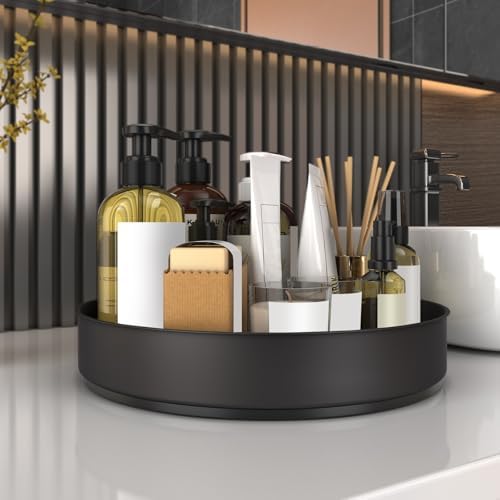 VAEHOLD Lazy Susan Stainless Steel Black Spice Rack Turntable for Pantry Cabinet - Decorative Trays Storage Containers O