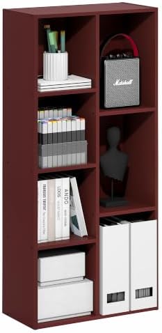 Furinno Luder 7-Cube Book Shelf, Bookshelf, Bookcase, Dark Red