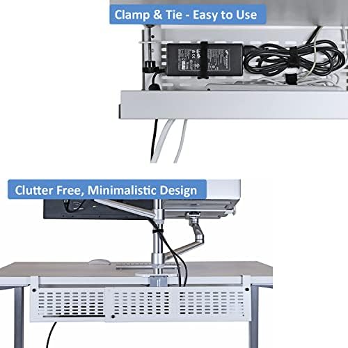 AEONS Under Desk Cable Management Tray Kit - Horizontal Adjustable up tp 41” Desk Organizer Removable C Clamp Mount Reve
