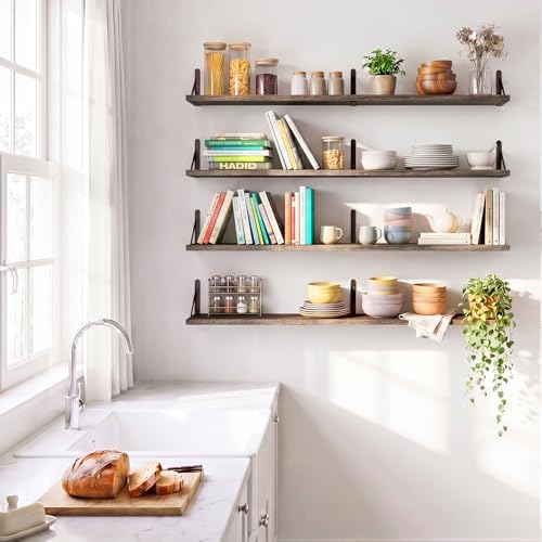 YGEOMER 35.4 in Floating Shelves for Wall Home Decor, Brown Set of 4
