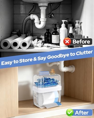 Trash Bag Dispenser & Dishwasher Pods Container, 3 in 1 Clear Acrylic Garbage Bags Holder Under Sink Organizer Laundry P