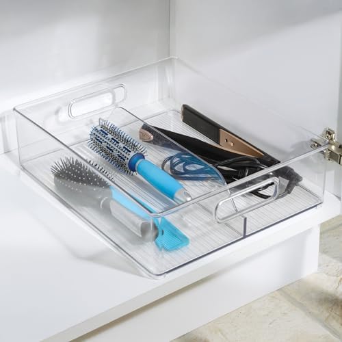 iDesign Divided Pantry Bin with Handle, Clear