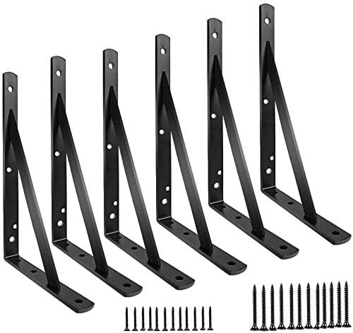 Shelf Brackets 12 inch, Heavy Duty Floating Shelf Bracket for Open Shelving, Black Metal L Bracket Angle Wall Brackets f