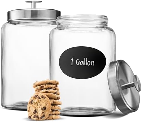 KooK Glass Storage Containers with Lids, 1 Gallon, Set of 2, Glass Canister, Laundry Jar, Kitchen Jar, Storage for Pantr