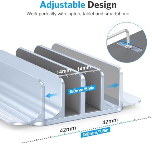 OMOTON Dual Vertical Desk Laptop Stand Holder, Fits MacBook Air, Sky Blue