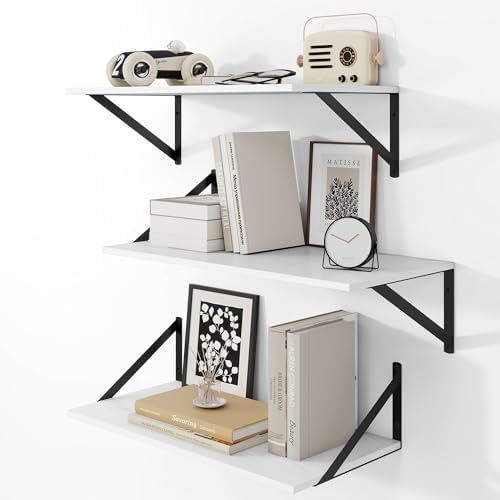 Heimlove 24W x 12D Deep Floating Shelves Set of 3 White