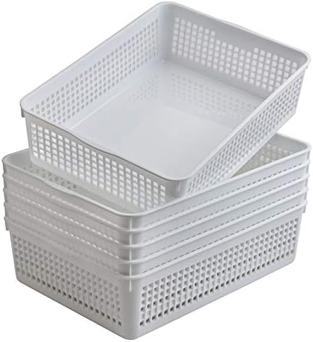 Aebeky A4 Size Plastic Paper Storage Trays,Desktop File Organizer Baskets,6-Packs (White)