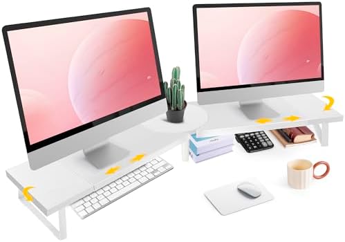 Across-Star Dual-Monitor Stand for Desk - Large Adjustable Length and Angle Riser for 2 Monitors, Double Computer Deskto