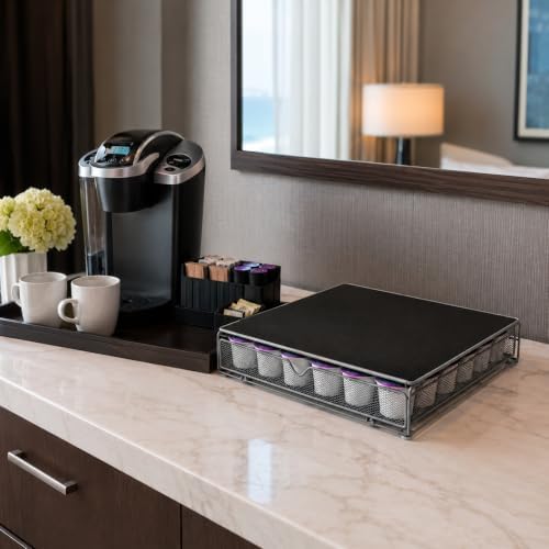 Restaurantware Coffee Pod Holder 12.99 x 12.2 x 2.95 Inches 36 K-Cup Iron Coffee Capsule Organizer Iron Storage Drawer B