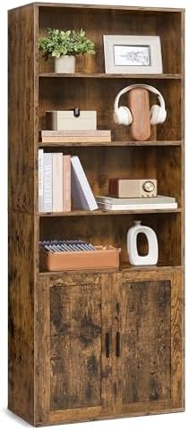 VASAGLE 6-Tier Bookshelf with Doors, 23.6 x 9.4 x 68.9 Inches