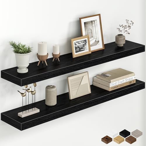 40 Inch Floating Shelves for Wall, Rustic Wood Wall Mounted Deep Storage Shelves with Invisible Brackets, Long Decorativ