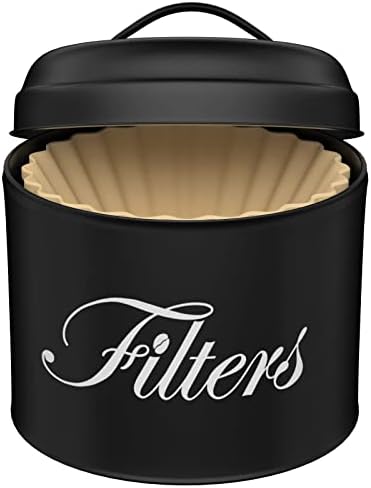 Black Basket Coffee Filter Holder With Lid - Round Container for Counter Storage - Rustic Farmhouse Bar Accessories Deco