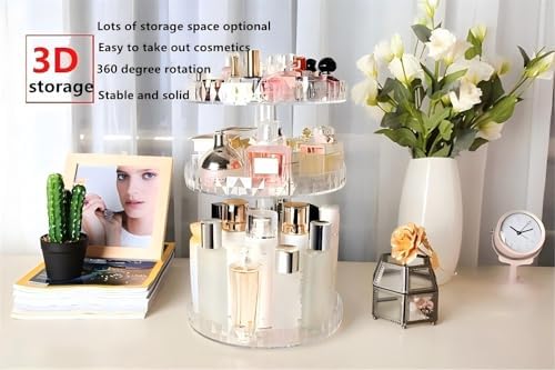 Diamond Pattern Three Layers Perfume Organizer, 360 Rotating Diamond Cosmetic Storage Box Transparent Acrylic Swivel She
