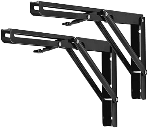 YUMORE 12 Inch Folding Shelf Bracket, Heavy Duty L Bracket, Black, 2 Pack