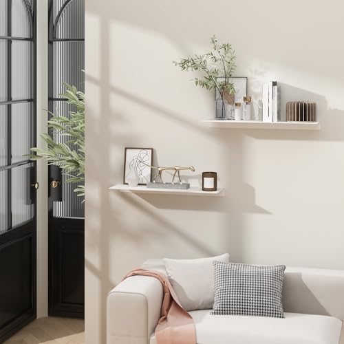 Danpoo 16 inch White Metal Floating Shelves for Wall Organizer & Storage, Display Shelves for Bathroom, Living Room, Kit