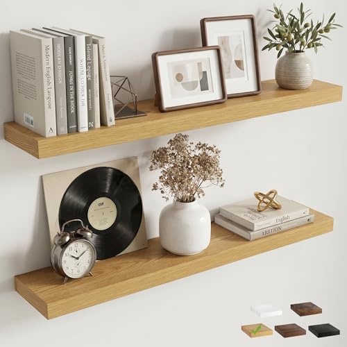 36 Inch Floating Shelves for Wall, 6.5"D Wood Storage Shelves, Oak Finish