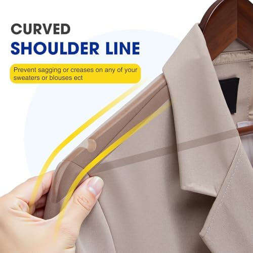 Korpai 50 Pack Wooden Hangers,Wooden Clothes Hangers with Smooth Pant Bar and Shoulder Notches,Heavy Duty Hangers with 360-Degree Rotatable Hook, Coat Hangers for Coats,Shirts,Dress,Pants,Walnut