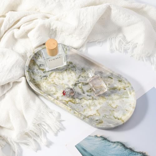 Koville Green Marble Vanity Tray for Bathroom Countertop