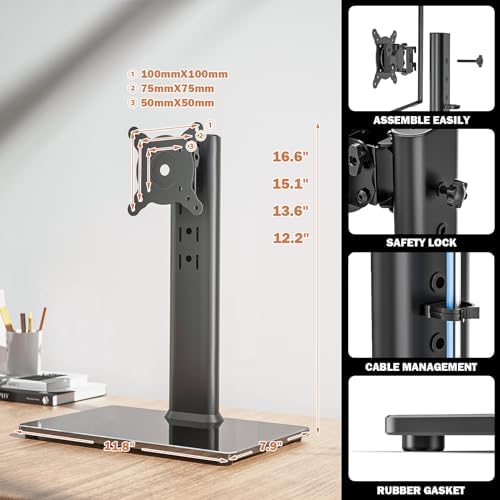 Hemudu 2 Pack Single LCD Computer Monitor Free-Standing Desk Stand Riser for 13 inch to 32 inch Screen with Swivel, Heig