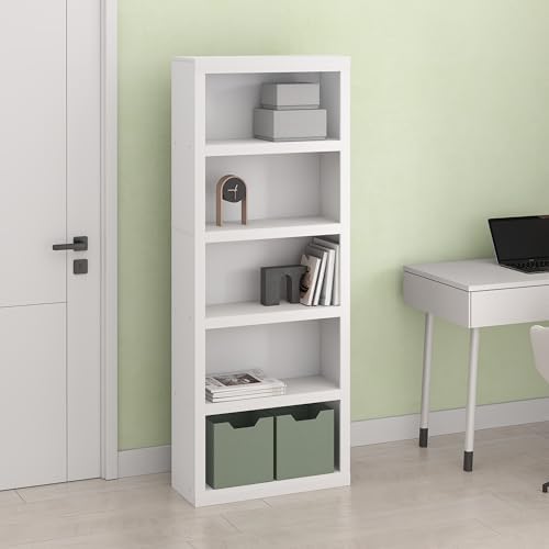 Hagen 5-Tier Bookcase, Bookshelf, for Living Room and Home Office, White