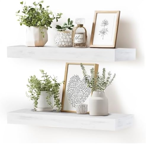 Floating Shelves, 24 Inch Wall Mounted Shelves, Set of 2, White
